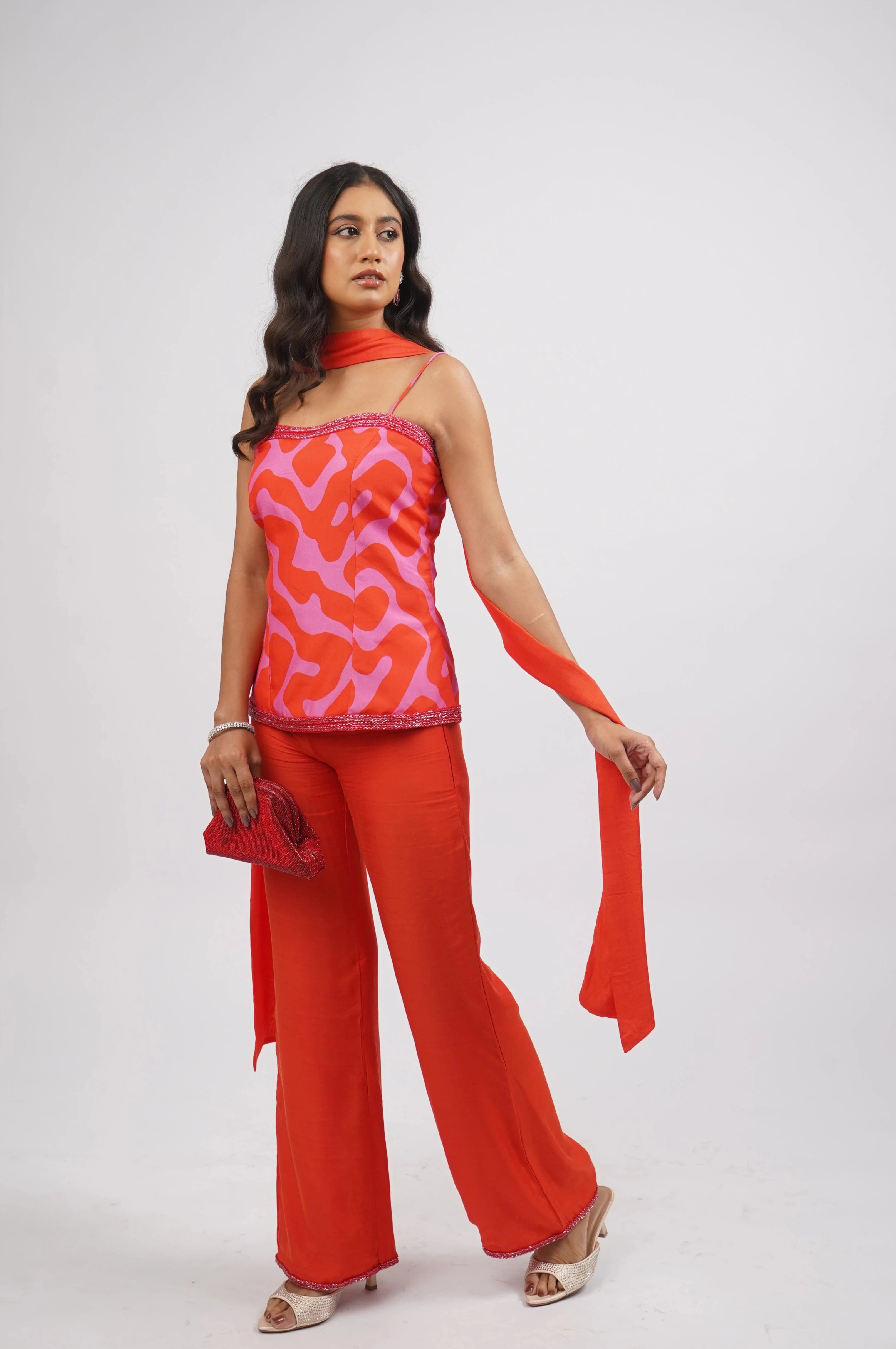 Scarlet Stardust Corset Top & Pant Set With Scarf (3pcs set)