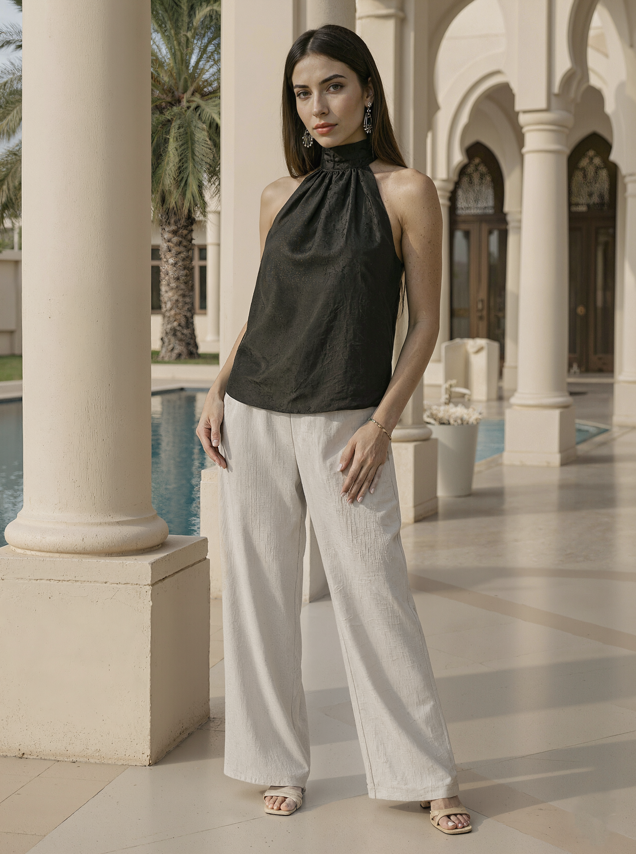 Black Silk Halter Neck Top