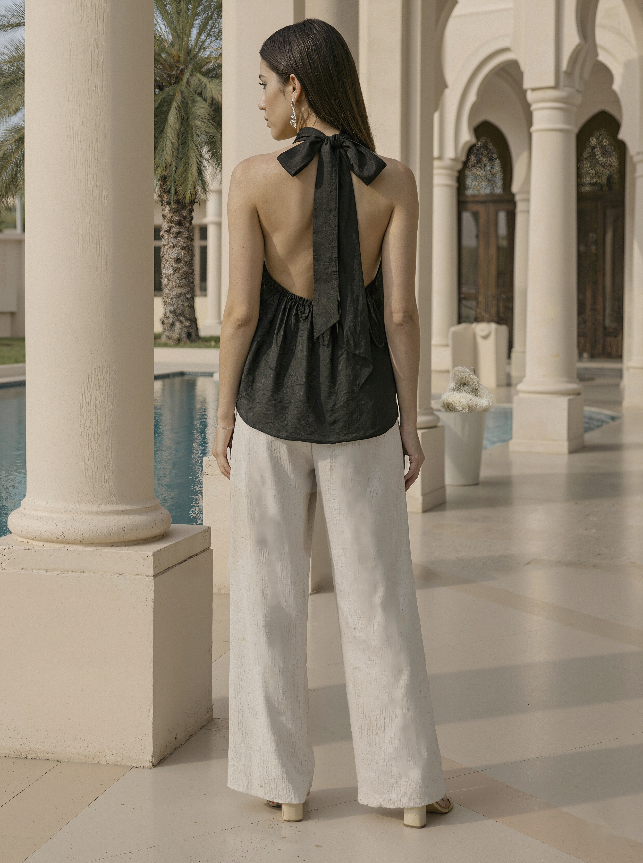 Black Silk Halter Neck Top