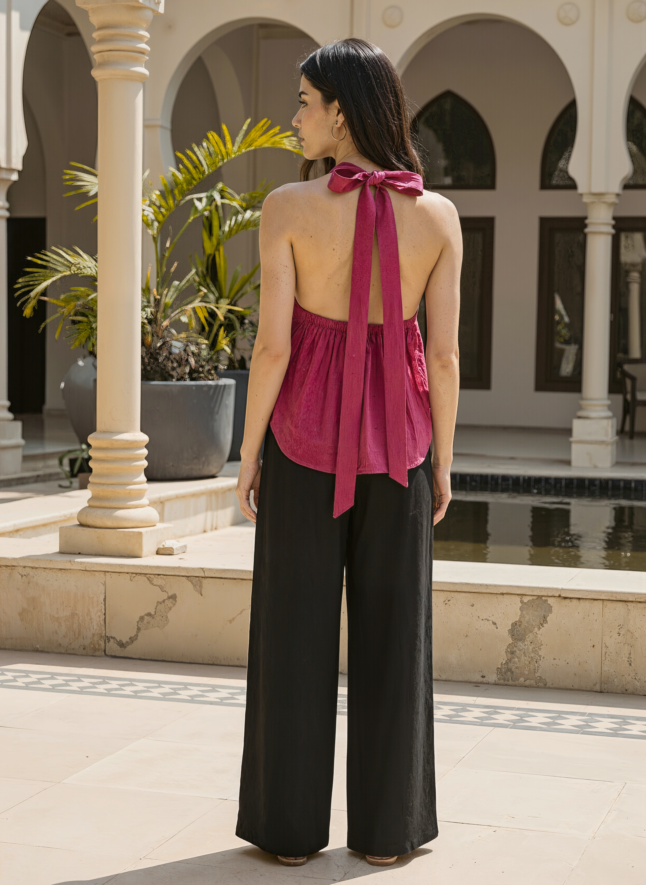 Magenta Silk Halter Neck Top