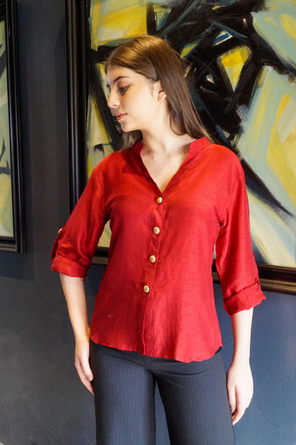 Raw Silk Shirt Roll Up Shirt - Naava