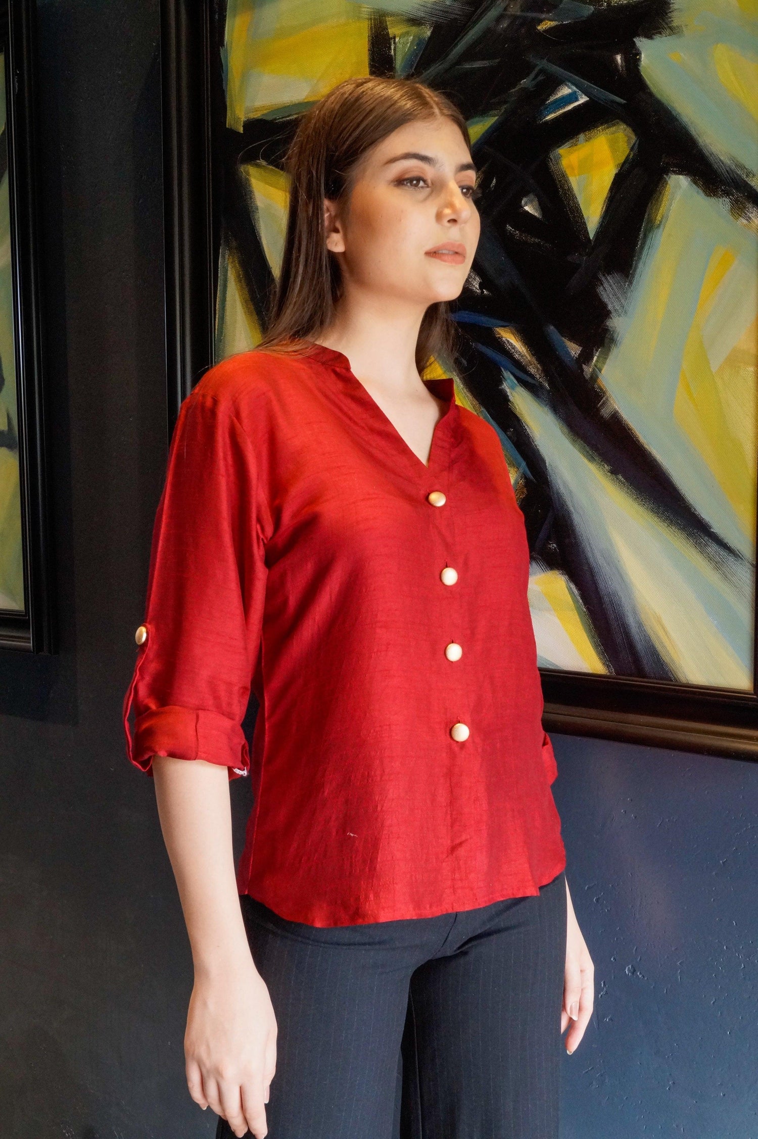 Raw Silk Shirt Roll Up Shirt - Naava