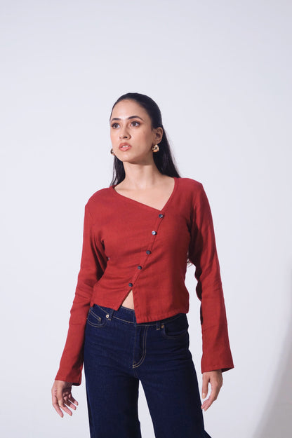 Handwoven Reverie Jute Abstract Top - Rouge