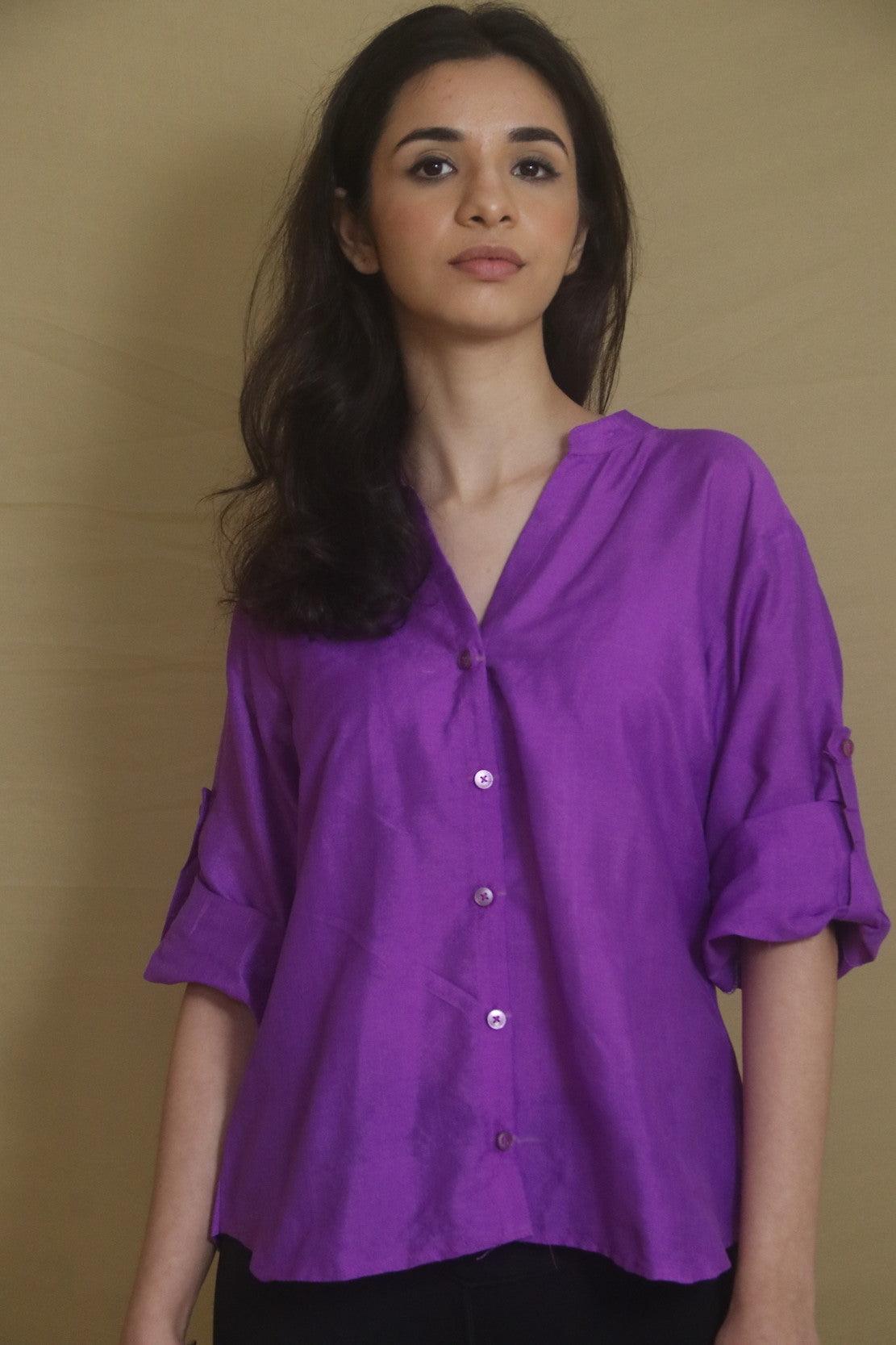 Cotton Mulberry Silk Roll Up Shirt - Naava