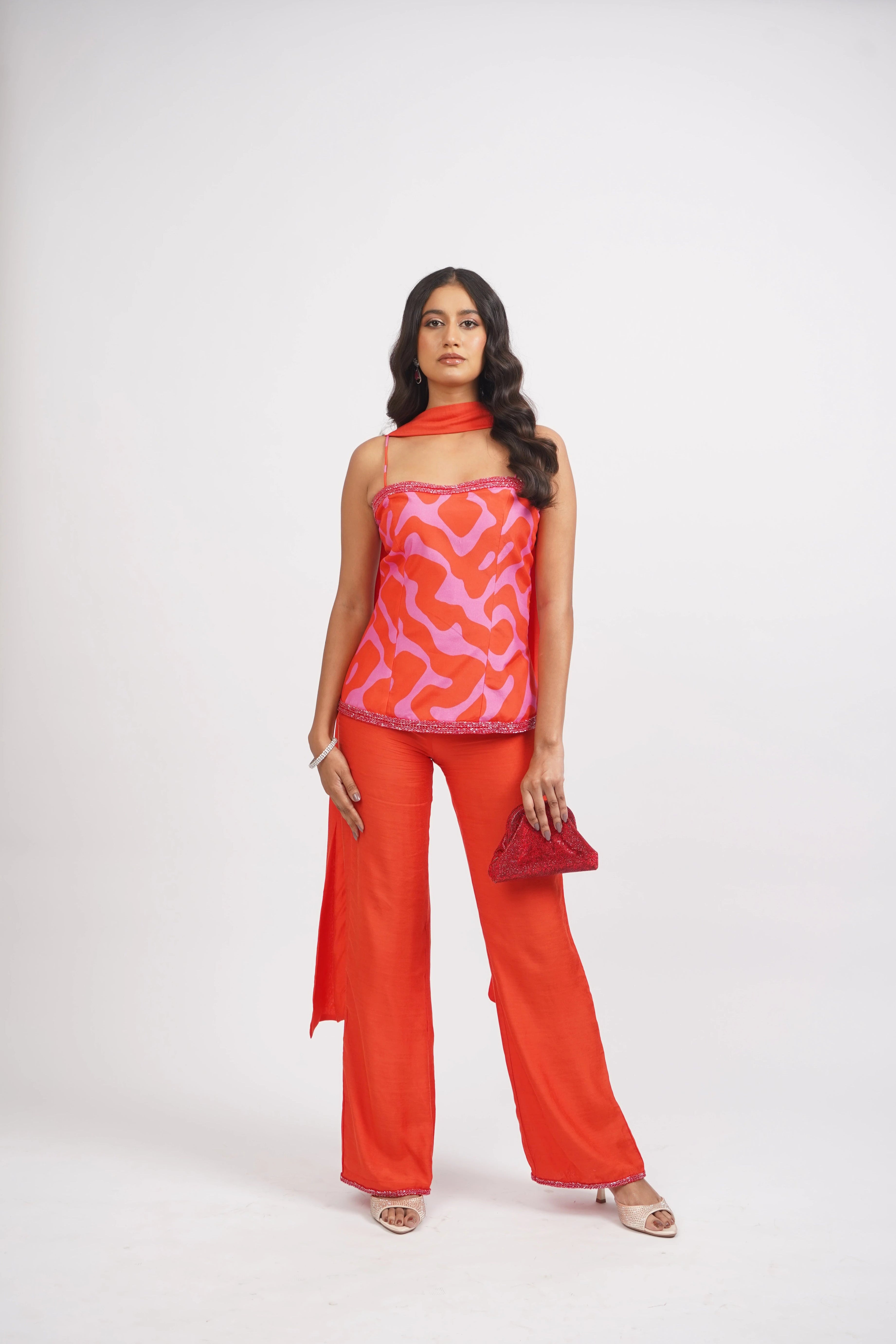 Scarlet Stardust Corset Top &amp; Pant Set With Scarf (3pcs set)