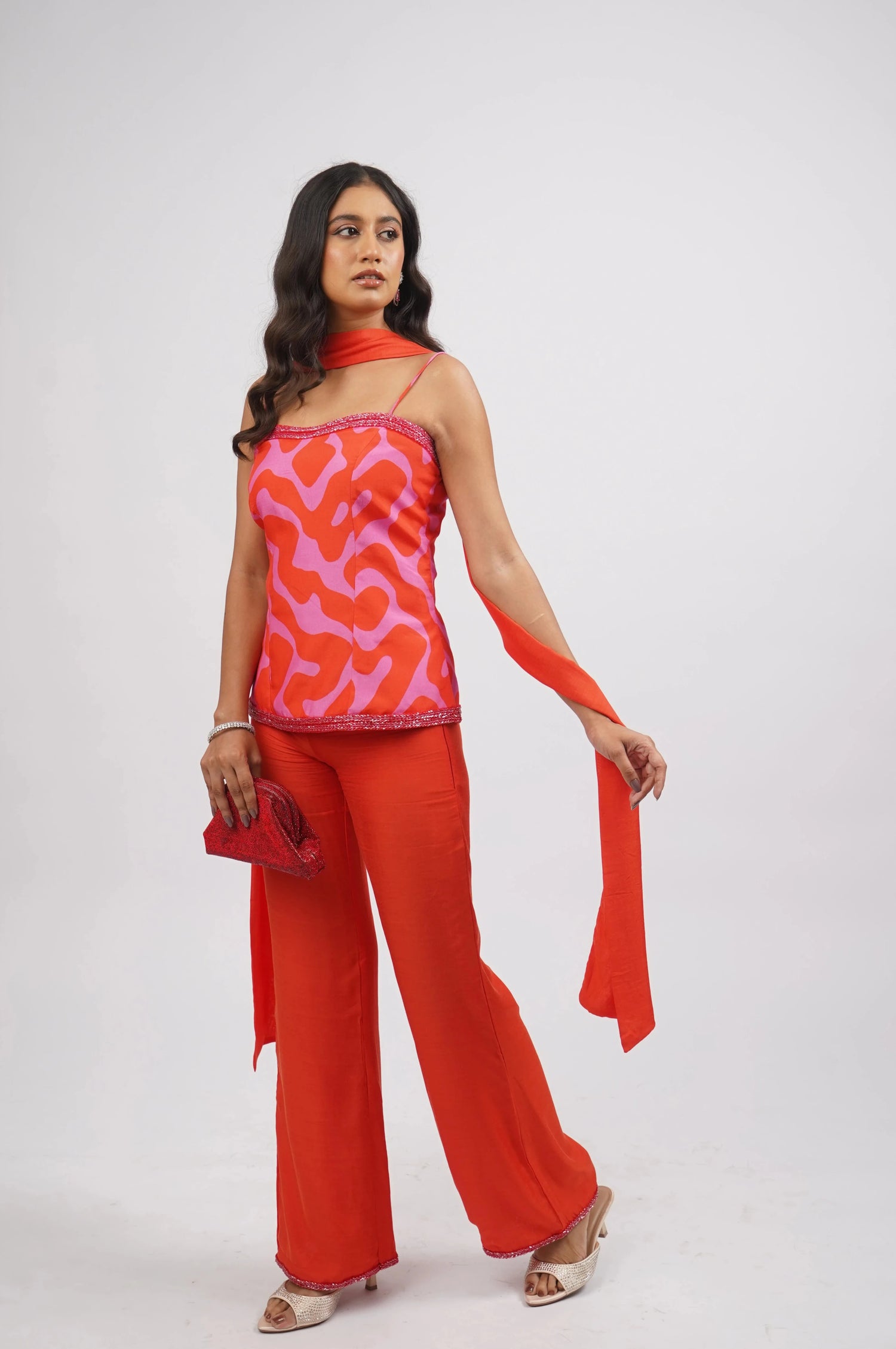 Scarlet Stardust Corset Top &amp; Pant Set With Scarf (3pcs set)