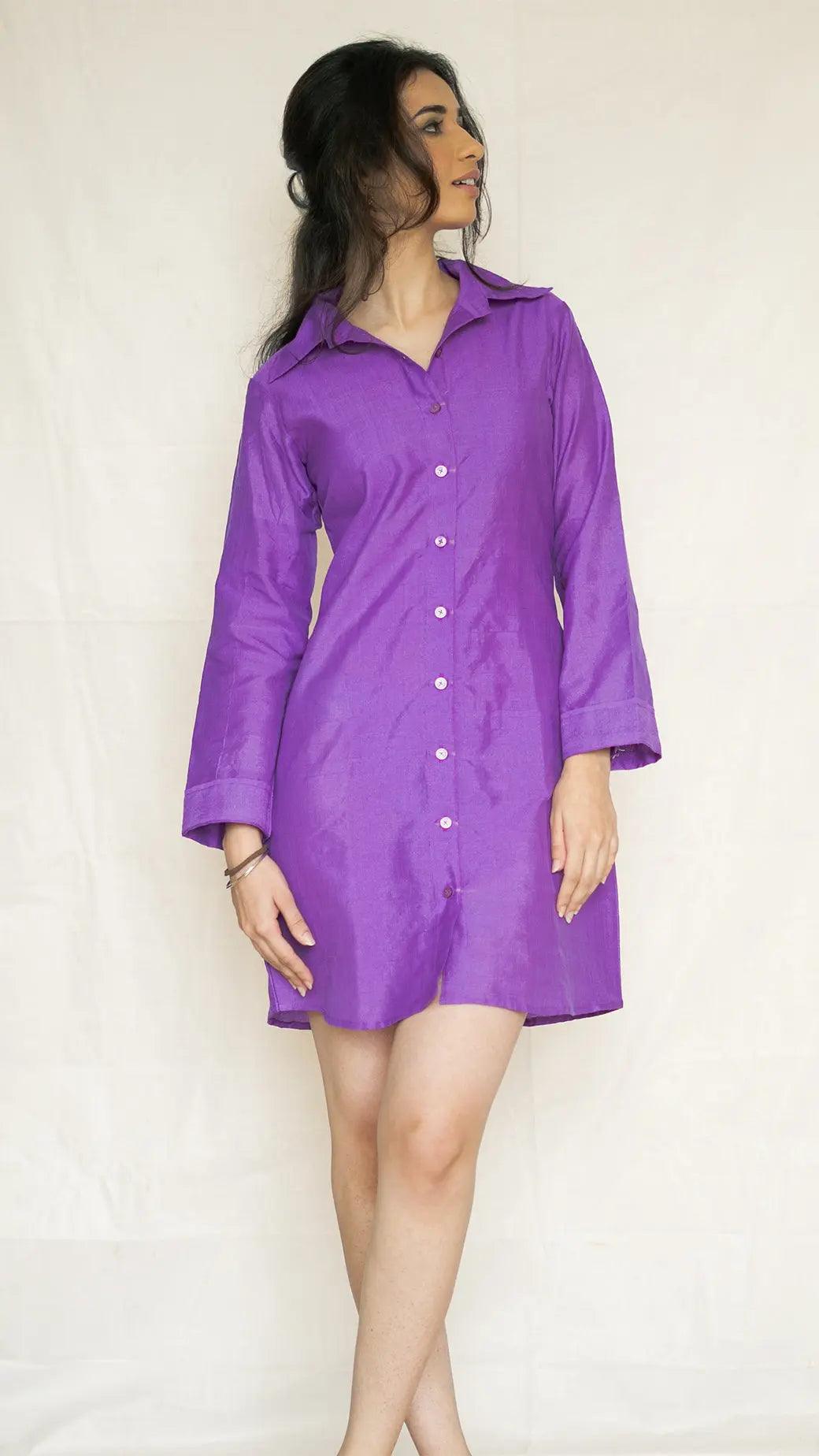 Cotton Mulberry Silk Shirt Dress - Naava