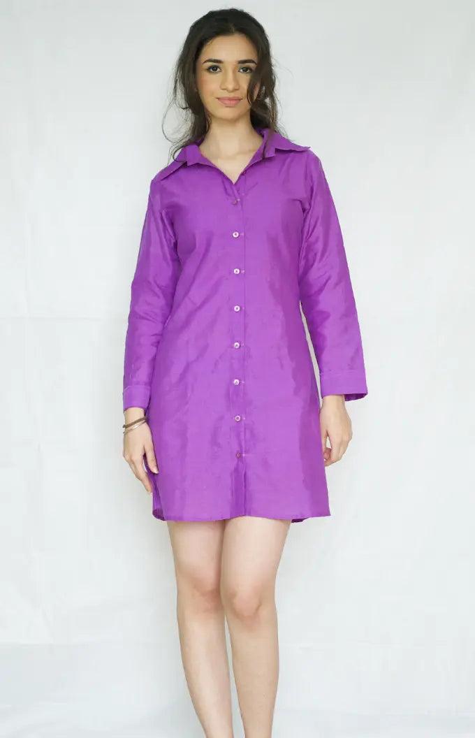 Cotton Mulberry Silk Shirt Dress - Naava