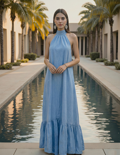 Sky Line Halter Neck Dress