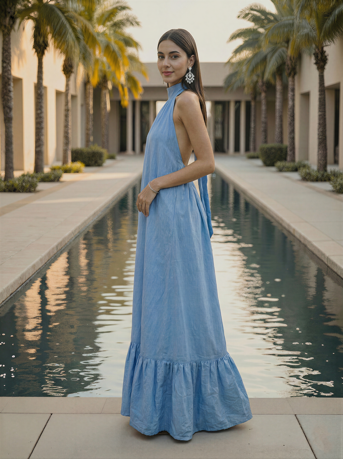 Sky Line Halter Neck Dress