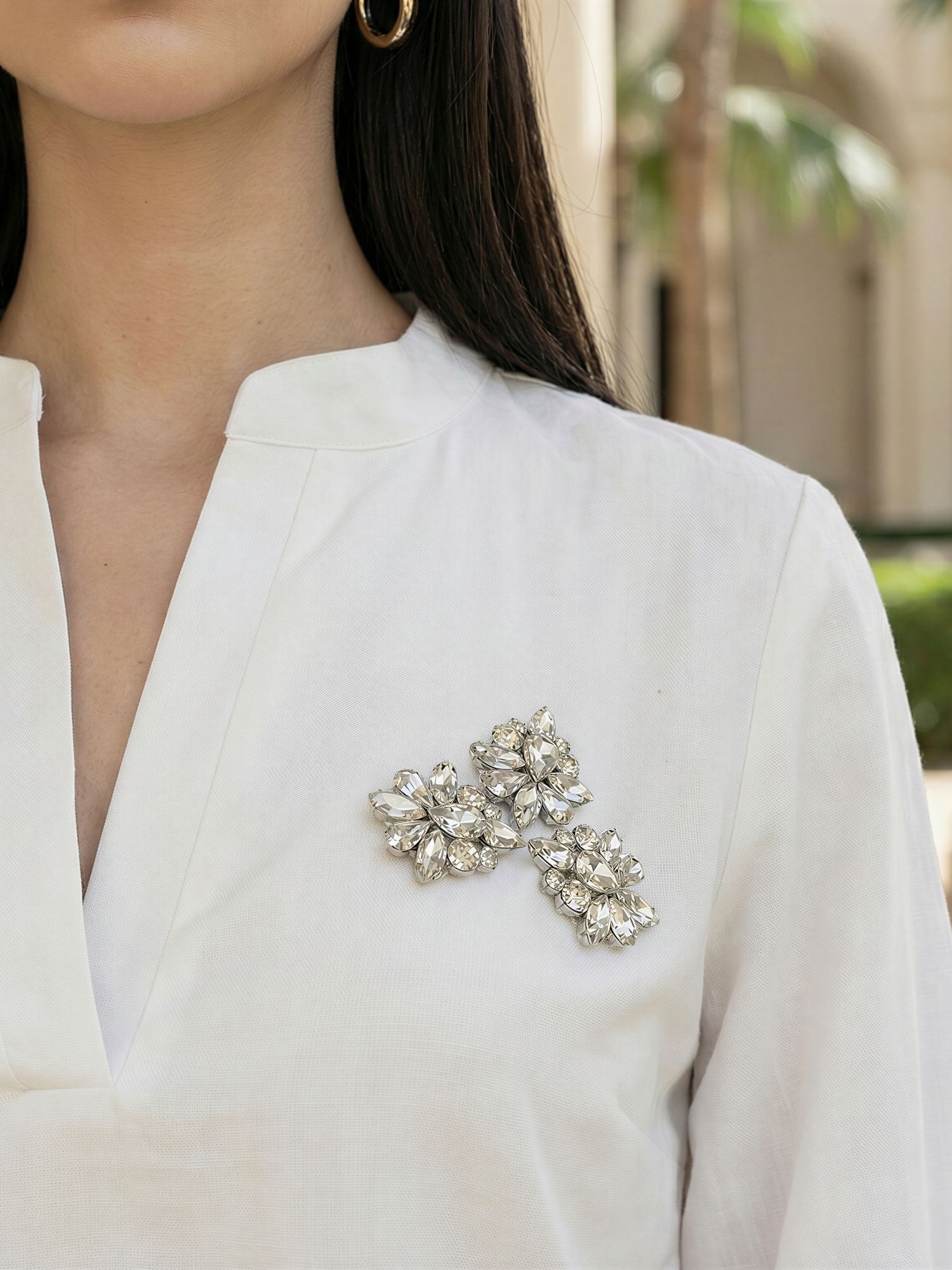 White Balloon Sleeve Crystal Top