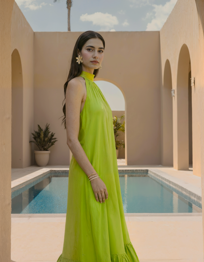 Green Halter Neck Dress