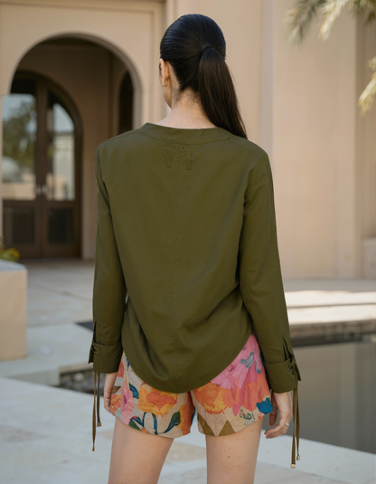 Dark Green Petals Drawstring Top with Multicolour Shorts