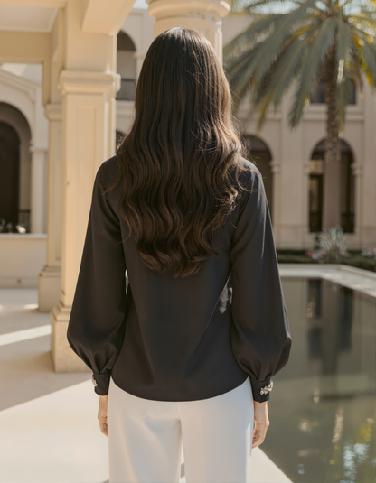 Black Balloon Sleeve Crystal Top