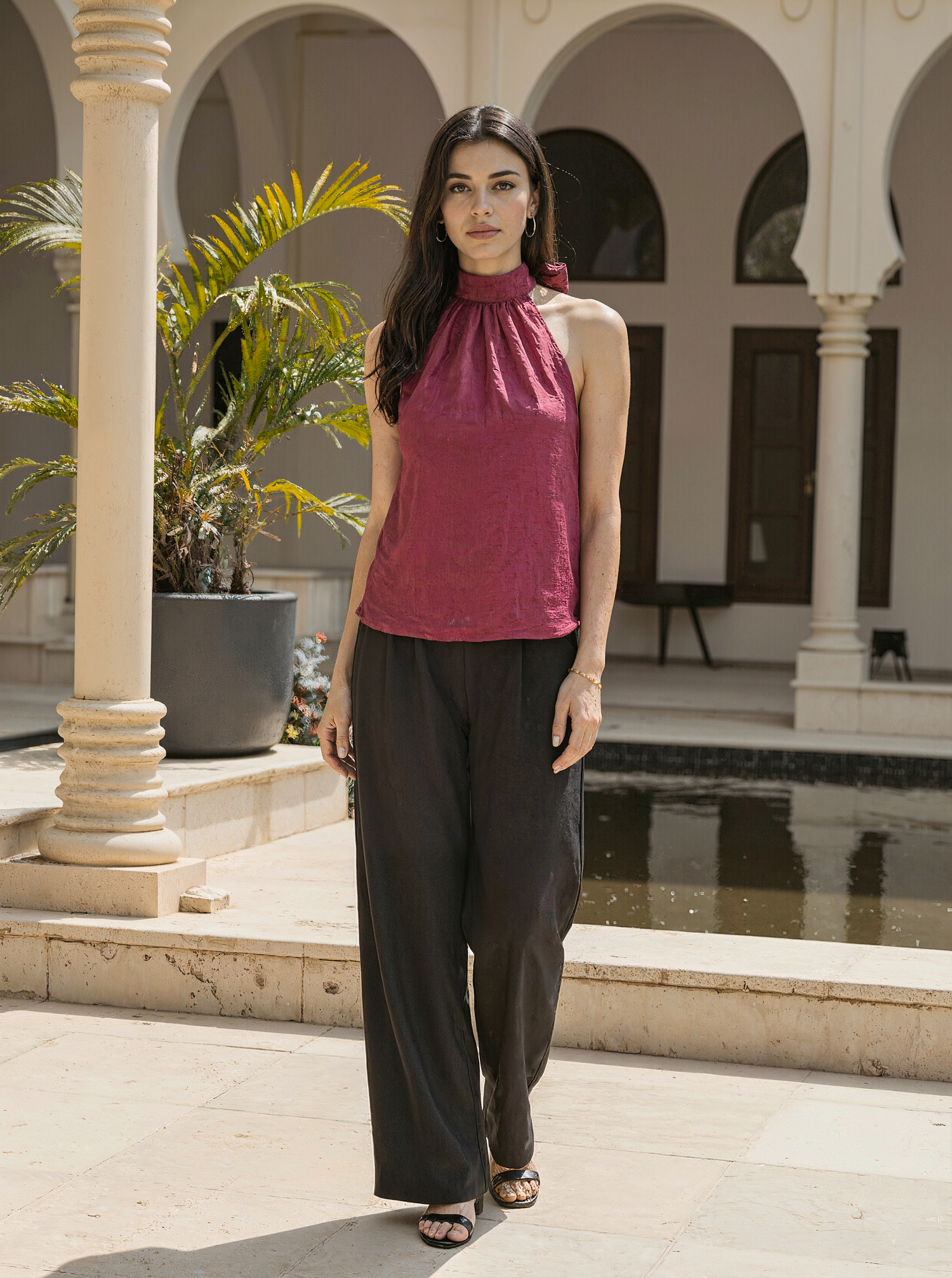 Magenta Silk Halter Neck Top