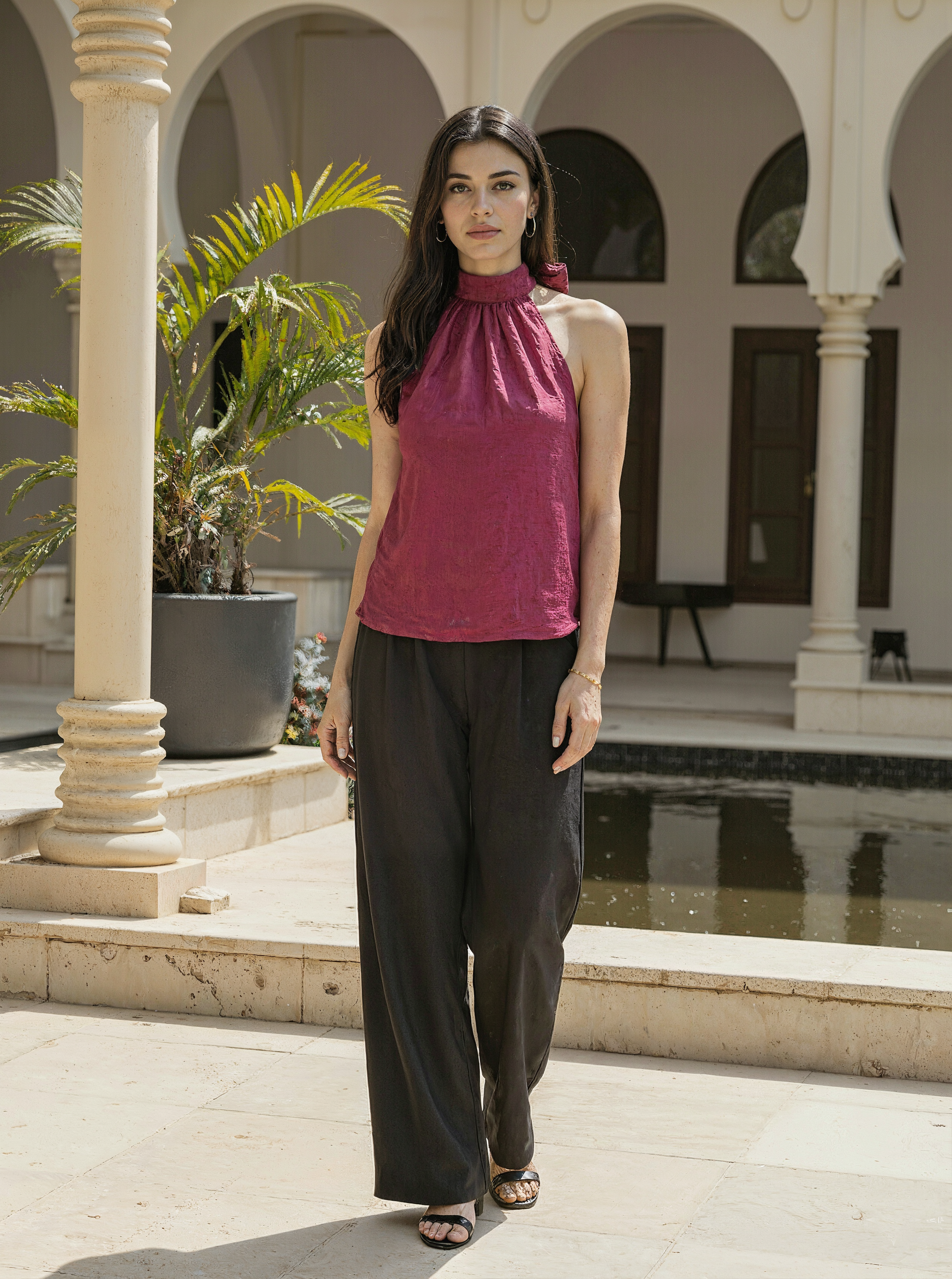 Magenta Silk Halter Neck Top