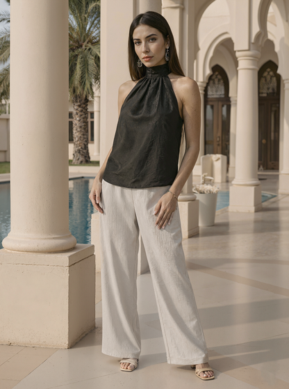 Black Silk Halter Neck Top