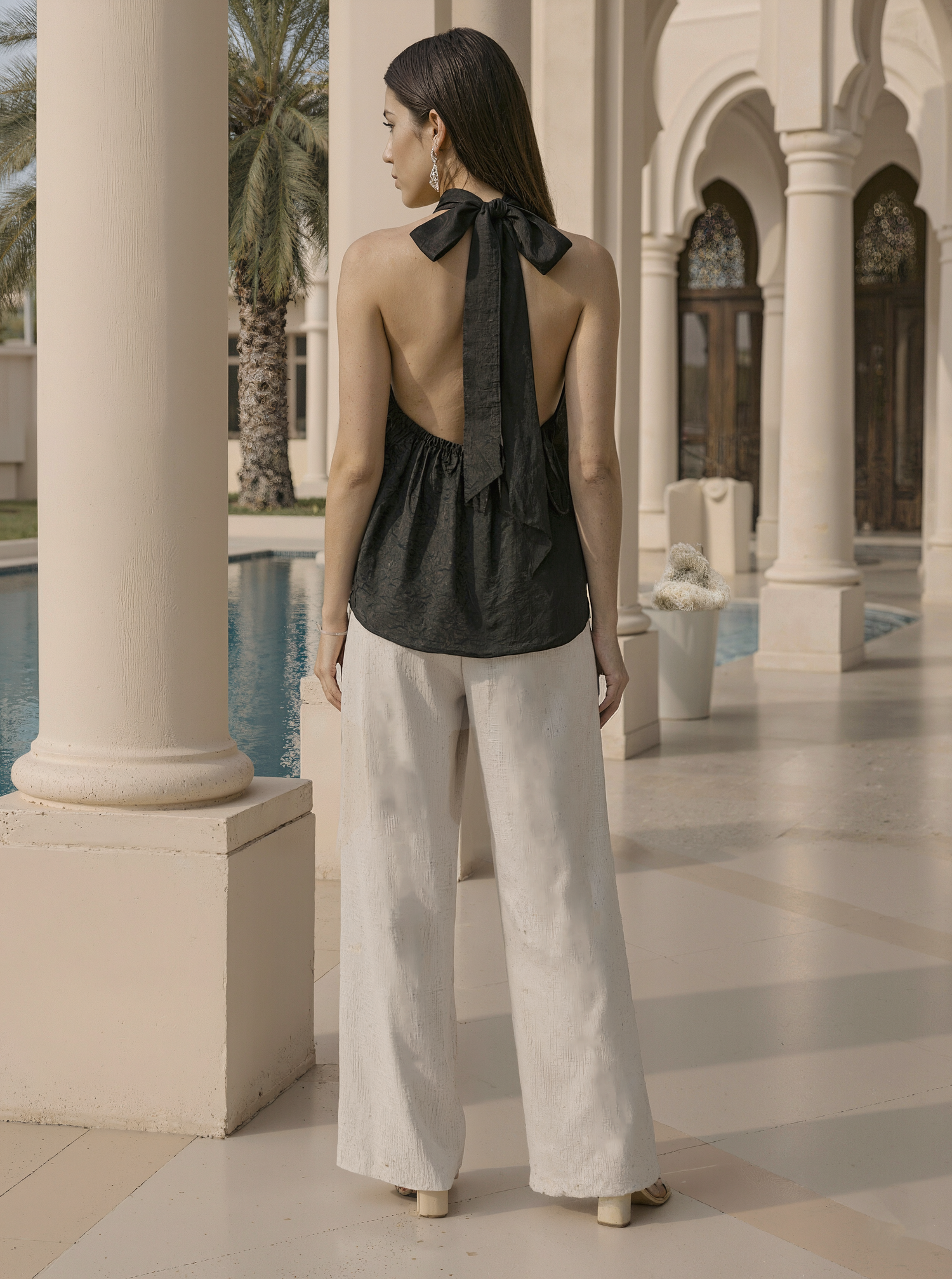 Black Silk Halter Neck Top