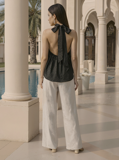 Black Silk Halter Neck Top