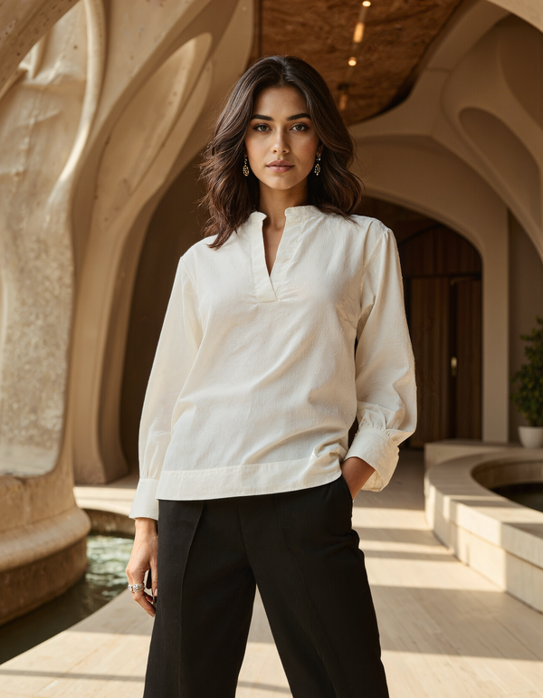 Handwoven Cotton Summers Balloon Sleeve Top