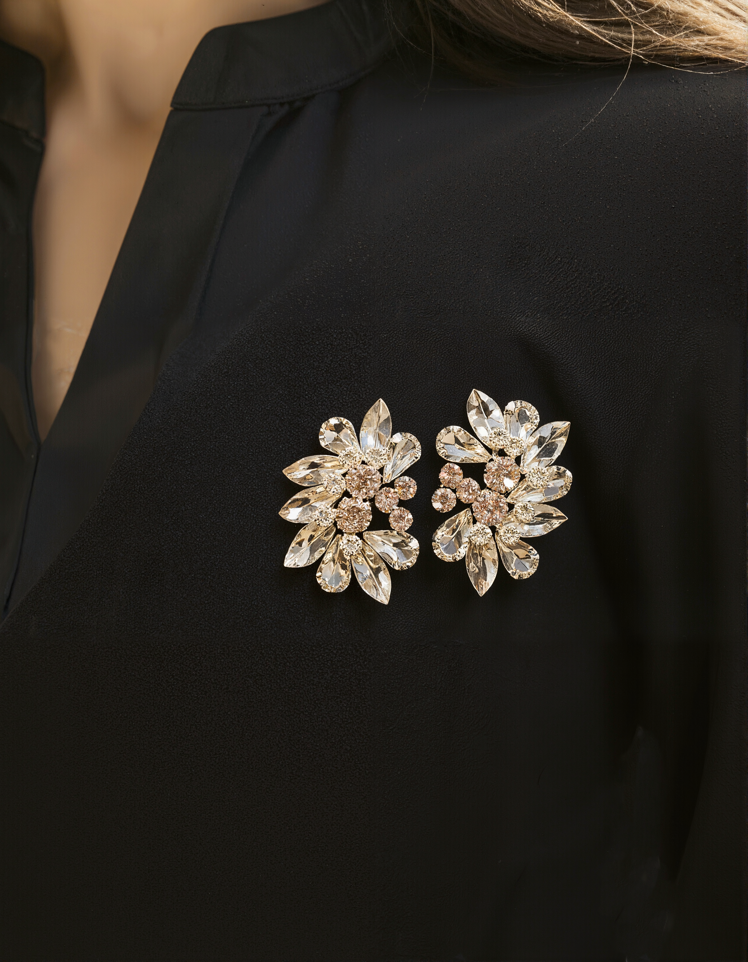 Black Balloon Sleeve Crystal Top