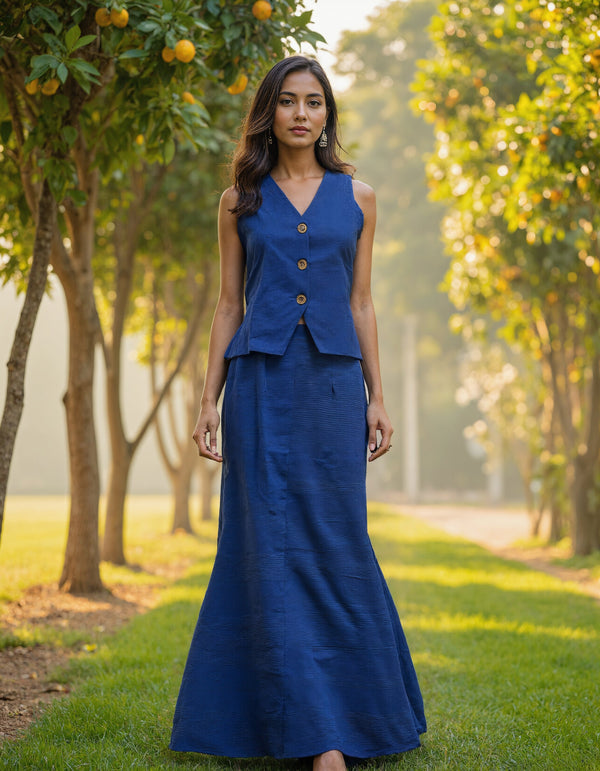 Cobalt Bloom - Handwoven Vest & Skirt Set