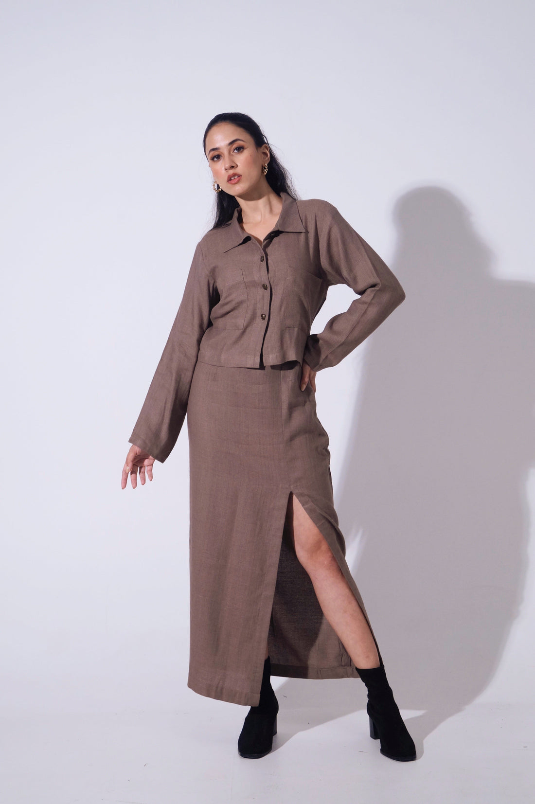 Handwoven Reverie Jute - Mocha Top &amp; long skirt