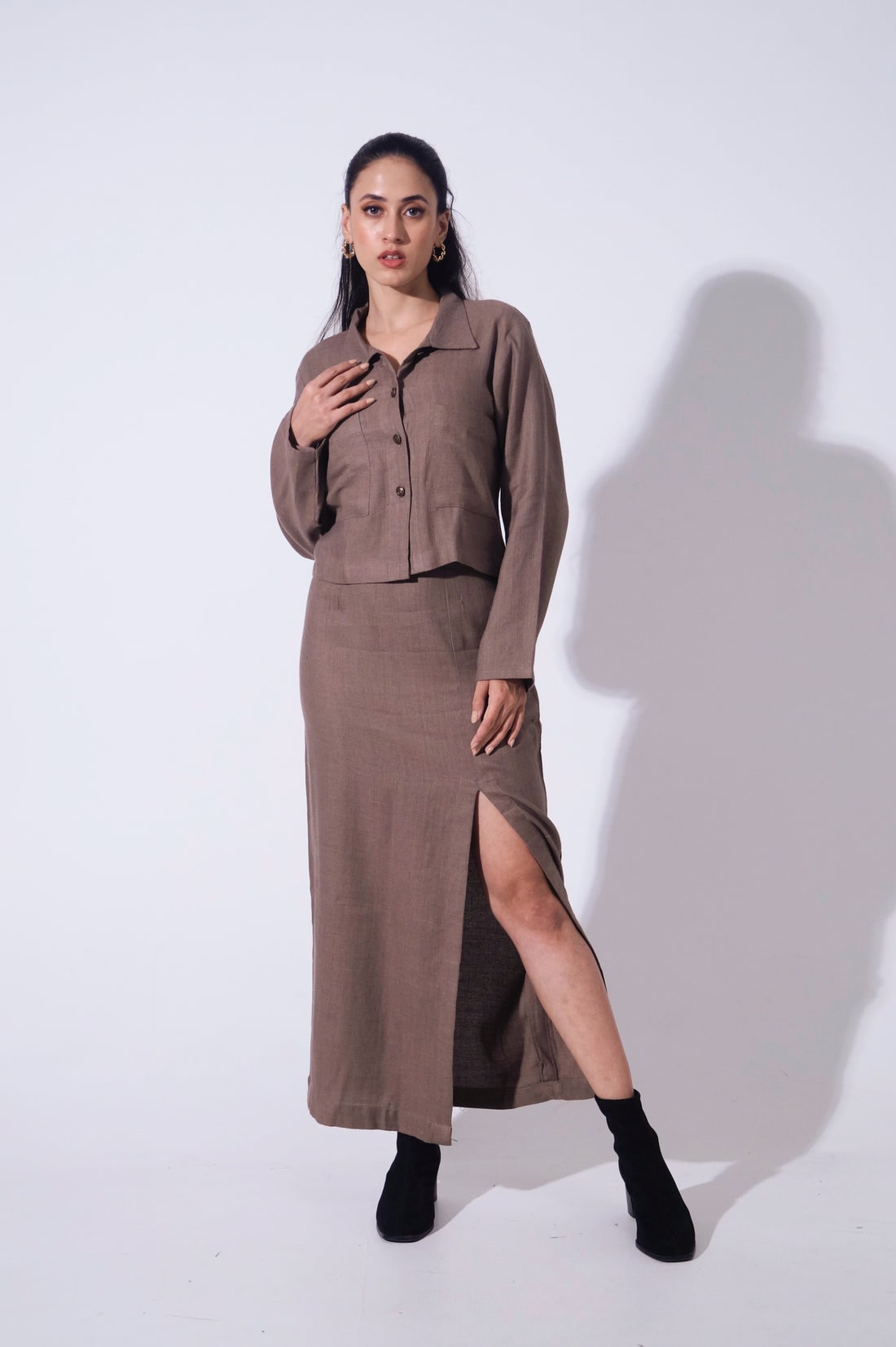 Handwoven Reverie Jute - Mocha Top &amp; long skirt