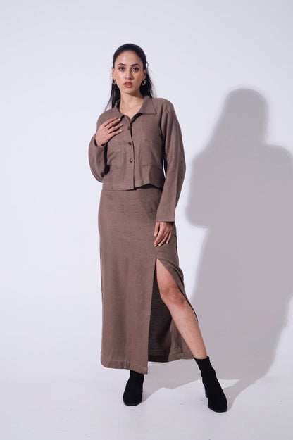 Handwoven Reverie Jute - Mocha Top &amp; long skirt