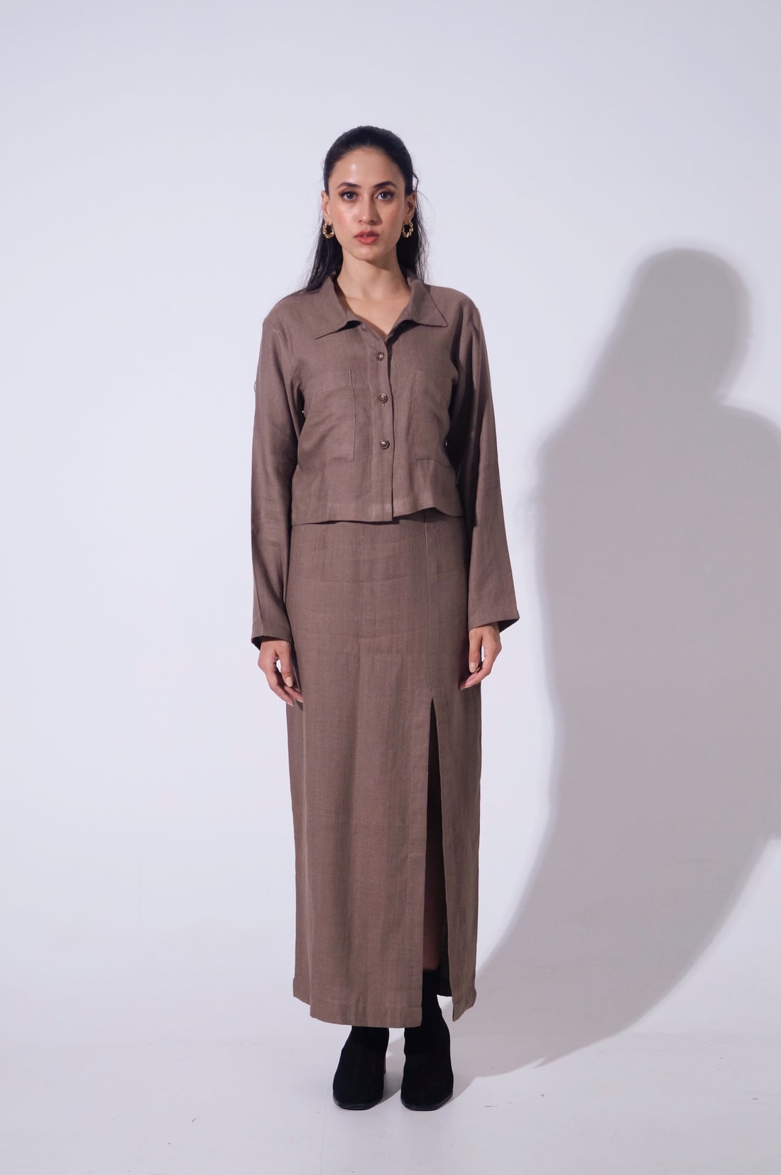 Handwoven Reverie Jute - Mocha Top &amp; long skirt