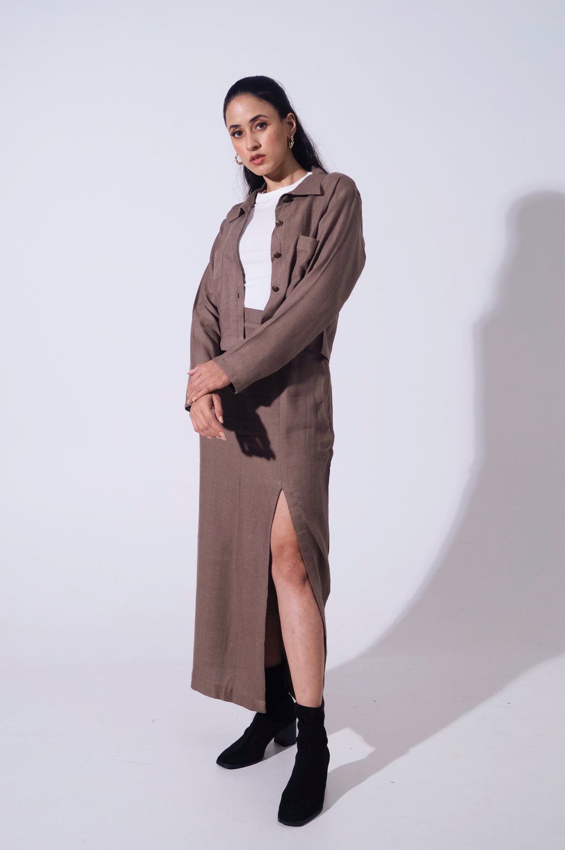 Handwoven Reverie Jute - Mocha Top &amp; long skirt