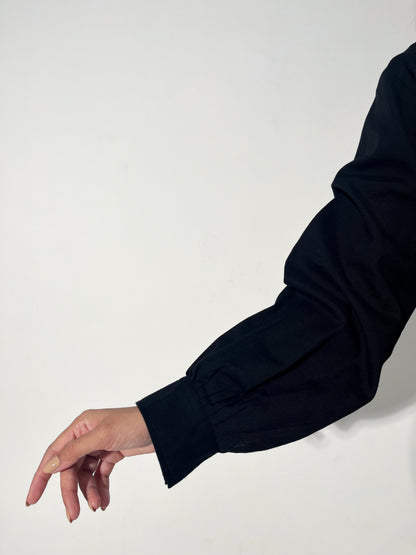Handwoven Midnight Cotton Balloon Sleeve Top